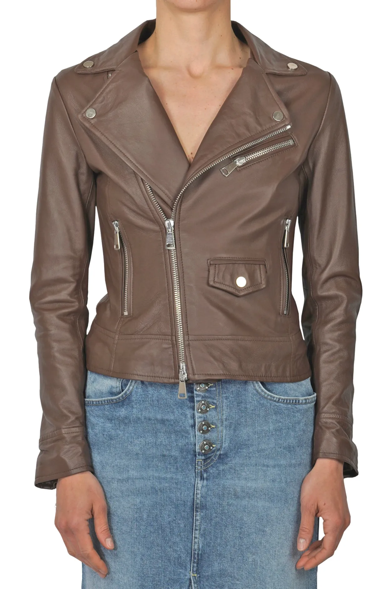 - Giubbotto di pelle - 451450 - Moro^3jolie Discount